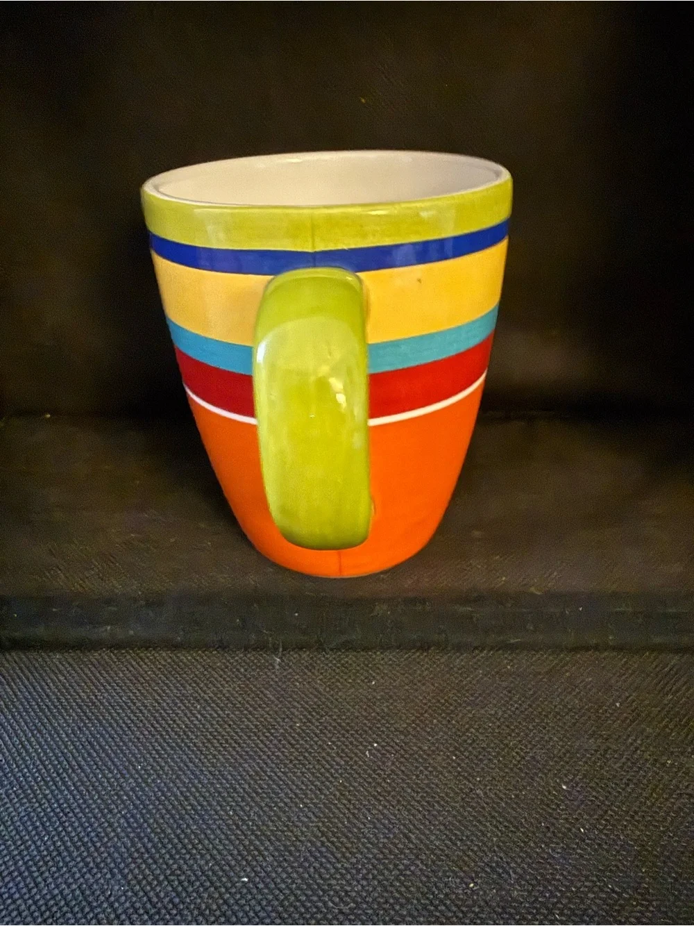 Pier 1 Multicolor Summer Striped Ceramic Mug - Orange, Yellow, Blue, Red, Green